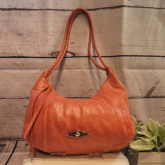 Elliott Lucca Handbags - Elliott Lucca-Genuine Soft Leather, Coral Burnt Orange Shoulder Handbag Purse